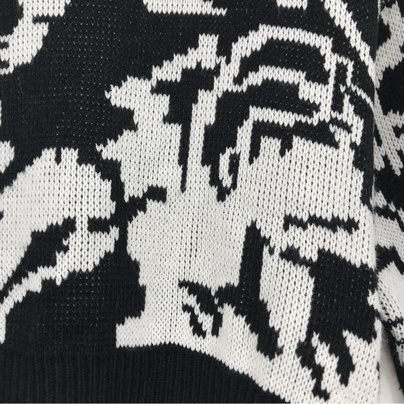 HORUS LINE Knit Crewneck Sweater Abstract Drop Shoulder Black + White MEDIUM - Picture 2 of 4